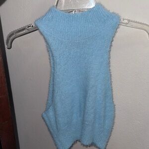 SHEIN Light Blue Fuzzy Sleeveless Turtleneck Vest